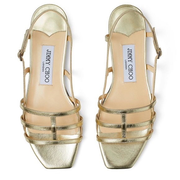 JIMMY CHOO Arien Metallic Strappy Sandals Size 37.5 - Picture 1 of 9